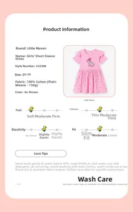 Details vom rosa Baumwollkleid für Mädchen mit Hasen-Stickerei und Rüschenärmeln