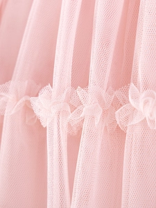Pink tulle mesh fabric detail with layered ruffles for little girls summer princess dress