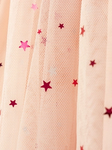 Mädchen Tüll-Prinzessinnenkleid aus aprikosenfarbenem Netz mit roten Sternenpailletten