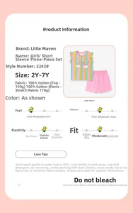 Detailansicht Mädchen Sommer-Set aus Baumwolle mit Regenbogen-Top und rosa Shorts
