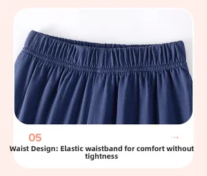 Detailed close-up of elastic waistband on navy blue knitted boys cotton shorts