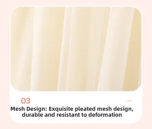 Détail du tissu en tulle crème avec design smocké durable et texture de maille douce