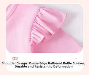 Detail eines rosa Baumwollkleids mit Rüschen an den Schultern und feiner Naht