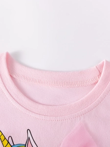 Pink cotton T-shirt with unicorn design and pink tulle skirt details for girls