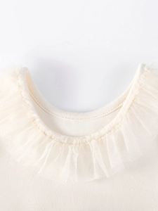 Robe sans manches blanc cassé pour filles avec col en tulle à volants et coton doux
