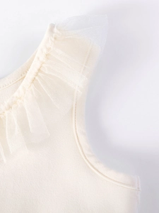 Robe de princesse d'été pour fille avec corsage en tricot blanc et volants en tulle au col