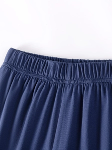 Boys navy blue cotton sweatpants waist detail with elastic waistband and soft knit fabric