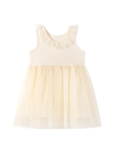 Robe de princesse d'été sans manches pour filles avec couches de tulle doux blanc crème
