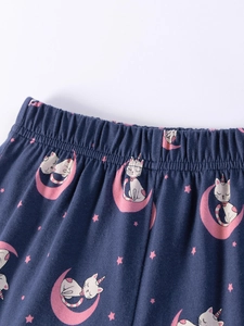 Ensemble en coton bleu marine pour enfant avec motif chat rose et taille élastique