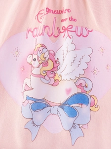 Pink cotton mesh dress for girls with cute unicorn and rainbow print details