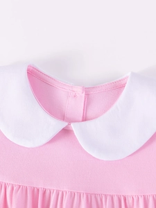 Kleinkinder Mädchen Sommer Baumwollkleid Süßes Rosa Peter-Pan-Kragen Volant Kurzarm Hasen Stickerei Lässiges Kinderkleid