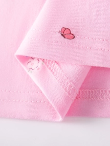 Rosa Baumwollkleid für Mädchen im Sommer mit rotem Schmetterling und feiner Verarbeitung