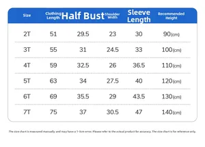 Tableau des tailles pour robe rayée fille avec mesures détaillées de 2T à 7T