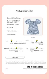 Détail du t-shirt à fleurs pour filles en coton avec tableau des tailles inclus