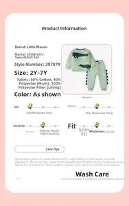 Size chart and fabric details for boys green crocodile fleece sweatshirt set
