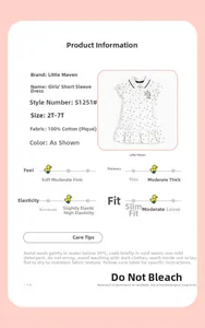Detail view of cotton polo dress for girls featuring unicorn prints and polka dot patterns