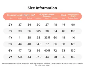 Detailed size chart for children fleece outfit including length and bust measurements