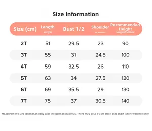 Detailed size chart for girls knit polo dress showing length and chest measurements