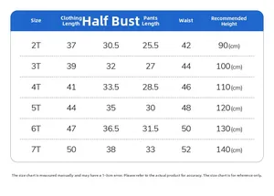 Size chart for cotton short sleeve girl sets with measurements from size 2T up to 7T