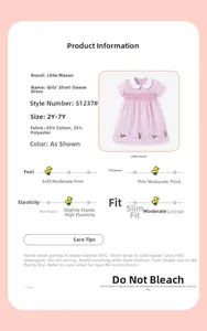 Détail de robe rayée rose pour fille avec broderie lapin et col Claudine élégant