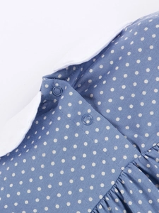 Light blue cotton baby dress with white polka dots and Peter Pan collar detail