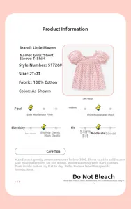 Détail d'un t-shirt en coton rose à fleurs pour fille avec manches bouffantes et col froncé