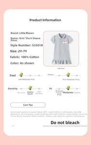Détail de robe Polo en coton gris avec broderie arc-en-ciel et infos de taille pour filles
