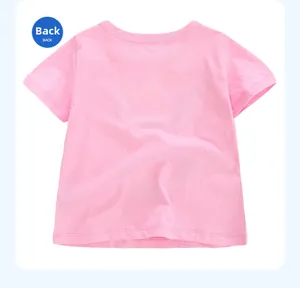 Detailed back view of kids pink short-sleeve cotton t-shirt with ribbed crew neck