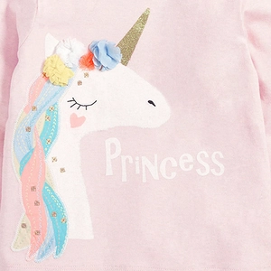 Maglietta rosa bambina a maniche lunghe con unicorno 3D e scritta Princess