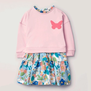 Robe à Manches Longues pour Filles Little Maven Automne Hiver en Coton Doublée Polaire Motif Floral Animal Patchwork Robe de Princesse