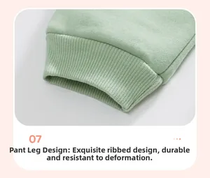 Detail of light green ribbed cuffs on cotton trousers with durable finish