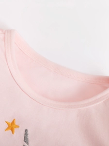 Robe rose à manches longues pour filles en coton avec col rond et broderie d'étoile