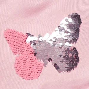 Robe en coton rayé rose pour filles avec broderie papillon en paillettes réversibles