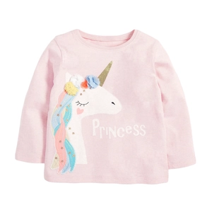 T-shirt rosa a maniche lunghe da bambina con unicorno, fiori e scritta Princess