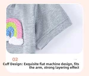Détail de la manche d'une robe en coton à manches courtes avec broderie arc-en-ciel