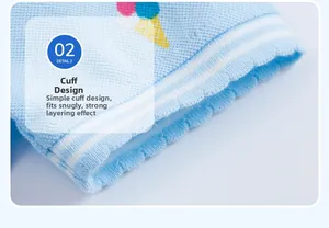 Detail of blue knit polo sleeve with white stripes and colorful ice cream print