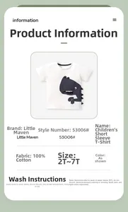 Detail view of cotton t-shirt with dinosaur zipper mouth graphic and size information