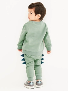 Kids green dinosaur fleece tracksuit featuring 3D back spines on trousers for boys
