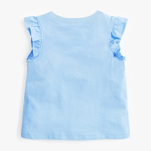 T-shirt sans manches en coton bleu clair pour fille avec détails à volants