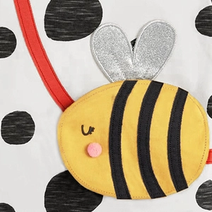 T-shirt da bambina in cotone con simpatica ape applicata e ali glitterate argento