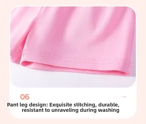 Detail of pink cotton shorts leg with durable double-needle stitching for girls