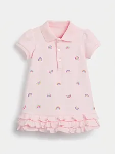 Robe Polo en Coton pour Filles Manches Courtes Imprimé Arc-en-Ciel Ourlet à Volants Robe d'Été pour Tout-petits Tenue Quotidienne Douce