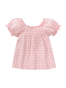 T-shirt rose en coton pour fille avec imprimé floral et détails de smocks doux