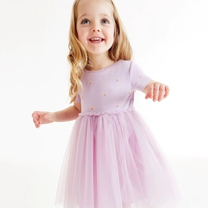 Girls purple rainbow knit dress with multi-layered tulle tutu skirt for summer