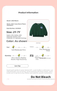 Close-up of girl fleece sweatshirt with purple floral applique and fabric details