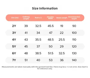 Size information chart for girls fleece sweatshirt showing measurements for ages 2Y to 7Y
