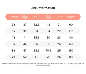 Detailed size chart for girls' cartoon cotton sweatshirt set including length and waist info