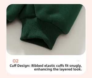 Detail of dark green ribbed cuffs on heavy cotton sweatshirt for better arm fitting