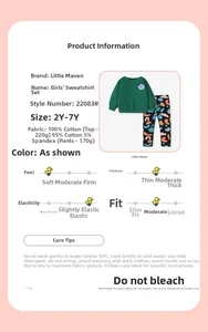 Size chart for girls cotton green sweatshirt and patterned leggings set for ages 2Y-7Y