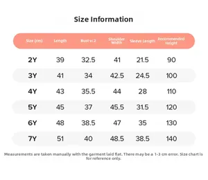 Size information chart for girls fleece sweatshirt set with detailed measurements
